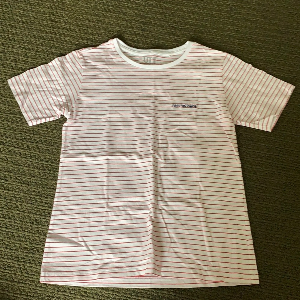 striped shirt “never not trying”
